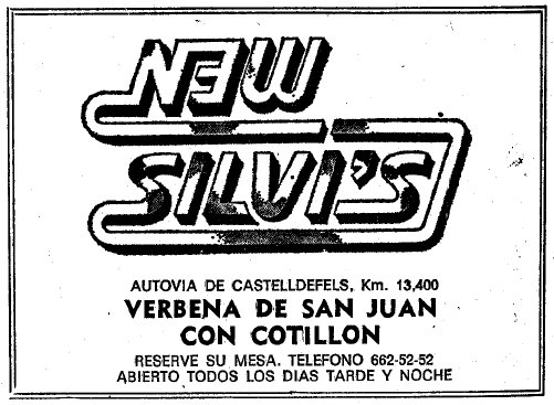 Anuncio de la verbena de San Juan en la discoteca New Silvi's de Gav Mar publicado en el diario LA VANGUARDIA el 23 de Junio de 1982